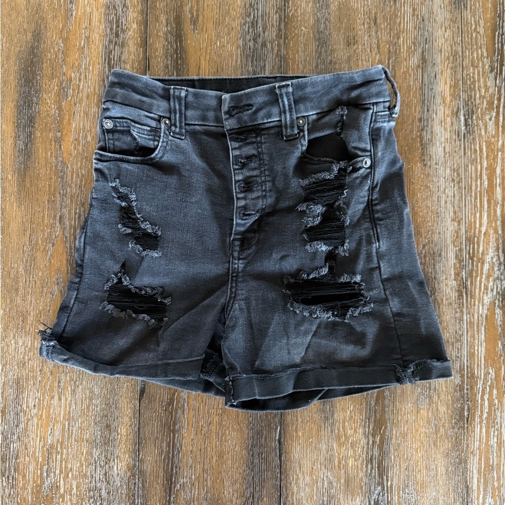 Black Distressed High-Rise Women’s Denim Shorts